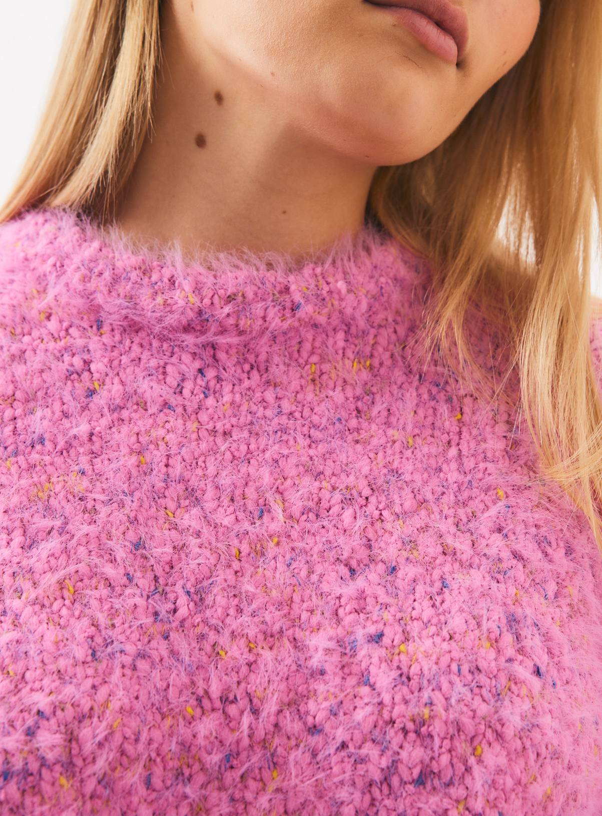 Bright Pink Eyelash Yarn Jumper L - Image 3